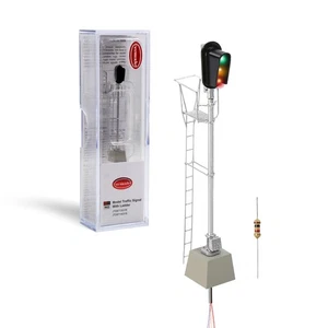 HO Scale 1:87 Vertical 3-Light Brass Traffic Signal Green Yellow Red LEDs - Bild 1 von 7