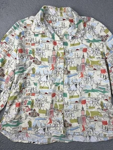 Camisa vintage abstracta con estampado de ciudad para mujer manga larga grande abotonada años 90 - Imagen 1 de 7