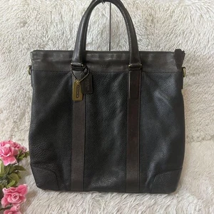 Coach Crosby Men's Tote Carryall Leather A4 Storagable Black 70477 USED Japan # - Picture 1 of 9