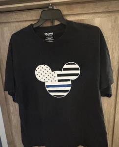 2XL Unisex Schwarz Gildan T-Shirt Mickey Mouse Law Enforcement Wertschätzung Flagge - Bild 1 von 6