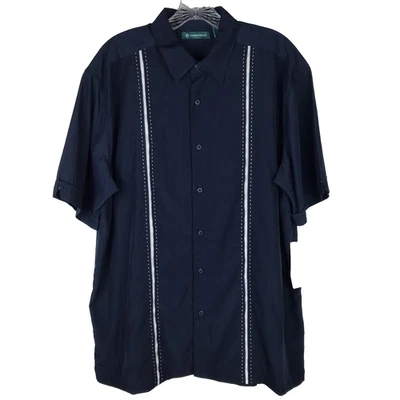 NUEVO CON ETIQUETAS Cubavera Manga Corta Abotonada Camisa de Campamento Vestido Azul Marino Para Hombres Talla Grande Foto 1 de 4
