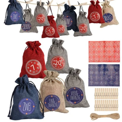 24 Adventskalender zum Sack Aufkleber klein Weihnachten 1-24 Säckchen Befüllen - Bild 1 von 4