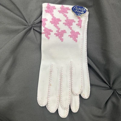 Guante Hansen vintage para mujer rosa y blanco talla 7-1/2 - nuevo con etiquetas (algunas manchas) Foto 1 de 4