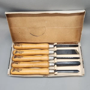 Set di cinque scalpelli tornio magna vintage da negozio manico acero acciaio legato 12301 - Foto 1 di 6