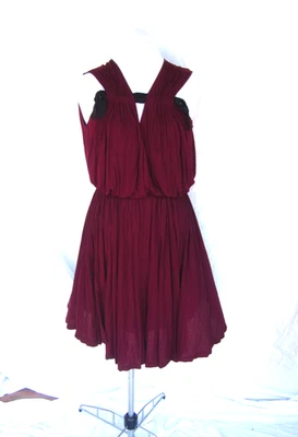 Jeanne Lanvin Paris VTG burgundy jersey dress full flippy XL Vintage 1990s Italy - Image 1 of 4