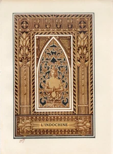 1920s L'INDOCHINE INDOCHINA BUDDHA ORNAMENT SIAM BURMA Lithograph Print Larousse - Picture 1 of 2