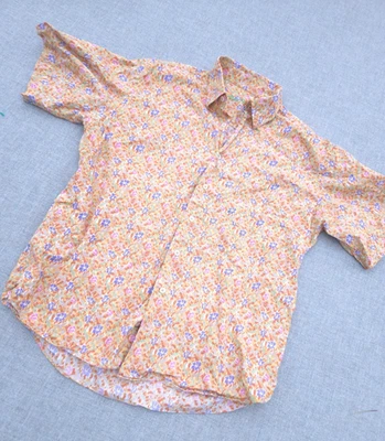 Alan Flusser Shirt Button Down Orange Purple Pink Floral Short Sleeve Sz Large - Image 1 of 4