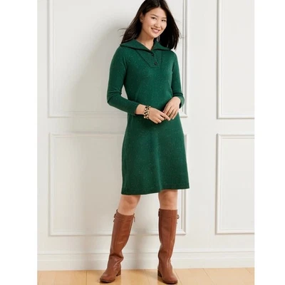 Talbots Supersoft Johnny Collar Sweater Dress Forest Green Petite Large Holiday  - Image 1 of 4
