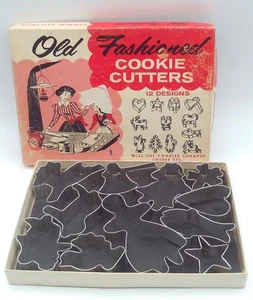 Old Fashioned Aluminum Cookie Cutters in Original Box 12 Different Shapes - Picture 1 of 6