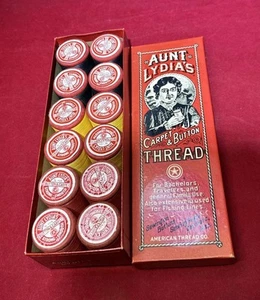 Vintage zia Lydia's tappeto e bottone primi grafici scatola filo americano co - Foto 1 di 14