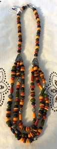 Beaded Necklace Ethnic Made In India Earth Tones Brown/Red/Orange/Olive 28" NWT - Picture 1 of 3