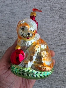 Christopher Radko Stil polnisches Glas Katze Ornament - mundgeblasen - Made in Poland - Bild 1 von 4
