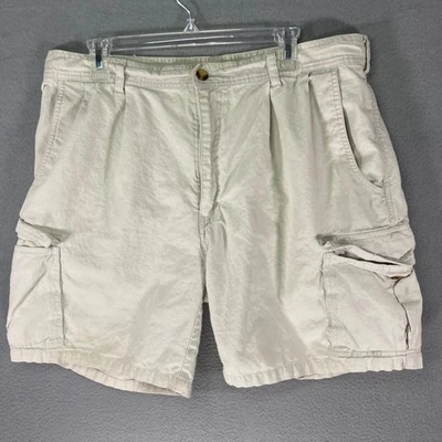 St Johns Bay Mens W38 Cargo Shorts Beige Cotton Ramie Pleated Pockets Casual - Image 1 of 4