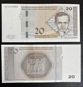 UNC Bosnien & Herzegowina 20 Konvertible Mark Maraka 2019 Banknote P-82 Kroatisch - Bild 1 von 2