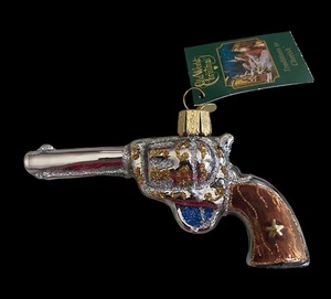Vecchio Mondo Decorazione Natalizia Vetro Soffiato, Western Revolver Nuovo Con Etichette - Foto 1 di 15