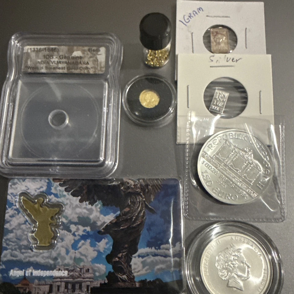 Lote Mixto Oro Y Plata 999 Moneda De Oro Fina E Histórica Foto 1 de 4
