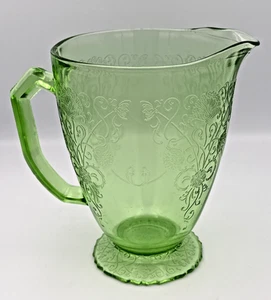 Hazel Atlas Glass Co. Florentine No. 1 Poppy Green Footed Pitcher - Picture 1 of 9