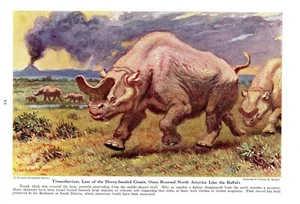 1942 Color Print-Charles R. Knight(Titanotherium & Taxodon)Prehistoric Creatures - Picture 1 of 2
