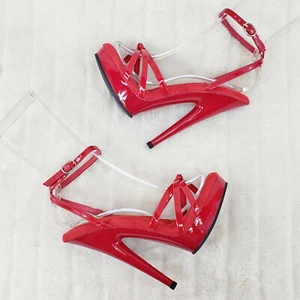 Sultry 638 Red Patent 6" High Heels Strappy Platform Sandal Shoes In House - Picture 1 of 11