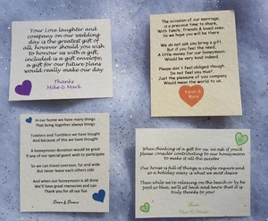 10 Personalised Wedding heart Poem Gift Money Insert Cards many heart colours - Picture 1 of 5