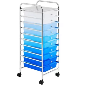  10 Drawers Rolling Storage Cart Lockable Wheels Plastic Mobile Utility Trolley - Picture 1 of 19