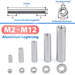 M2-M10 Alu DistanzhÜlsen Runden Langmutter AbstandshÜlsen Gewindemuffe 3,5-16mm - Bild 1 von 28