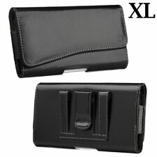 for XL LARGE Phones - Black Leather Pouch Holder Belt Clip Holster Carrying Case