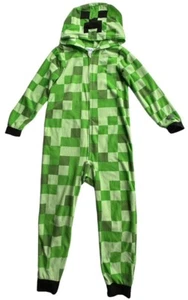 Minecraft Hooded Sleeper Youth Medium Long Sleeve One-Piece Pajama Green Mojang - Picture 1 of 12