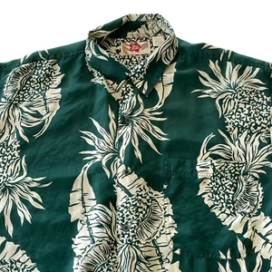 Hilo Hattie 100% SILK Hawaiian Shirt Mens Large Lightweight Green Floral Pocket - Picture 1 of 9