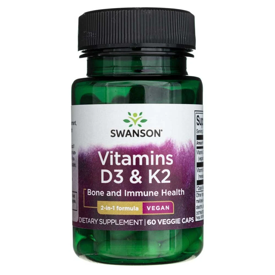 Swanson Vitamine D3 + K2 MK-7, 60 capsules
