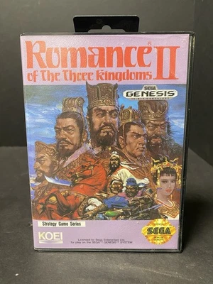 罕见! Romance of the Three Kingdoms II 世嘉 Genesis 完整带盒海报卡 — 第 1/4 张图片