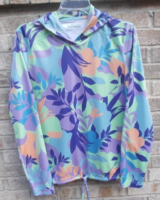 SUDADERA CON CAPUCHA COLOMBIA SUMMERDRY, Omni Wick Manga Larga Estampado Floral, Para Mujer Grande NUEVA Foto 1 de 4
