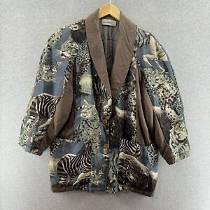 Vintage 90s Womens Jacket Silk Small Adam Douglass Animal Print Lightweight