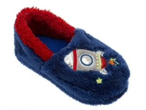 ASTRONAUT & SPACESHIP Boys Rubber Bottom Slippers Sizes 7-8 - Picture 1 of 5