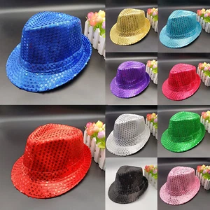 Women Men Jazz Dance Hat Hip Hop Shiny Sequins Stage Performance Hats Party Caps - Picture 1 of 55