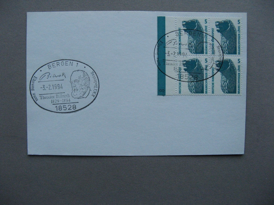 GERMANY BRD, card CTO 1994, canc Th. Billroth, block of 4 Braunschweiger Lion - Image 1 of 1