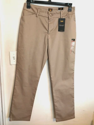 Lee Womens Pants 8 Medium Brown Wrinkle Free Straight Leg Stretch Chino Pockets - Image 1 of 4