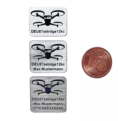 SCHNITZKISTE NEU (2x) e-ID EU Drohnen Kennzeichnung eID UAS UAV Plakette Schild 0,2 mm