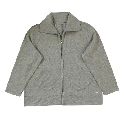 Chaqueta Liz Claiborne Mujer 2X Gris Tejida Hilo Plateado Cremallera Completa Exterior Gorpcore Foto 1 de 4