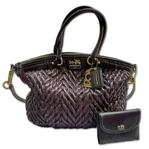 COACH Mahogany Quilted Nylon Satchel Bag & Leather Wallet Set Madison 70th AE - Picture 1 of 11