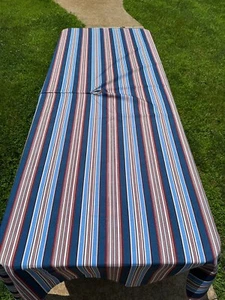Waverly Water Repellant Umbrella Zipper Fabric Tablecloth 58" x 94" Blue Stripes - Picture 1 of 9