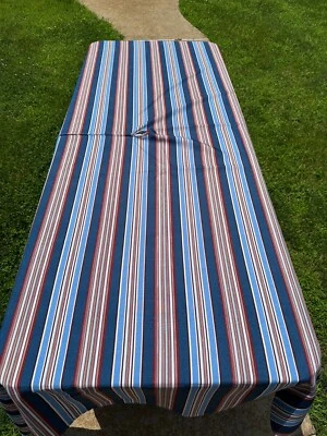 Waverly Water Repellant Umbrella Zipper Fabric Tablecloth 58" x 94" Blue Stripes - Image 1 of 4