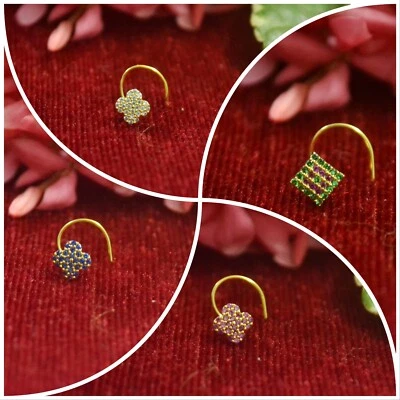 Anillo de nariz de diamantes florales indios enchapado en oro de 18 quilates para mujer joyería de moda Foto 1 de 4