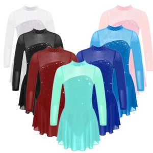 Kids Girls Ballet Dance Dress Long Sleeves Figure Ice Skating Leotard AU - Picture 1 of 34