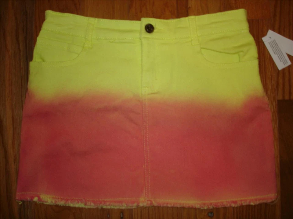 NUEVO CON ETIQUETAS $40 DKNY Amarillo Claro/Coral DENIM Jean Mini Falda Niñas Talla 14 Foto 1 de 1