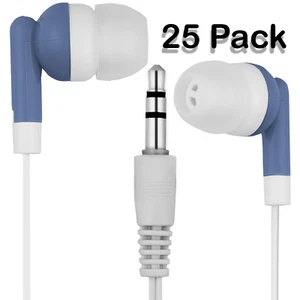Bulk Lot of 25 - BLUE/WHITE - 3.5mm In-Ear Earbuds / Earphones - U.S. Shipper - Picture 1 of 1