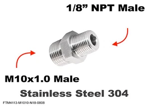 M10x1.0 Male to 1/8" NPT Male Stainless Sensor Adaptor Fittings Conversion - Picture 1 of 4