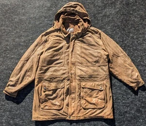 Mens Wilsons Leather Distressed Removable Hood Insulated Field Coat Jacket XLT - Picture 1 of 21