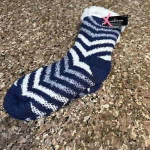 Cuddl Duds Lounge Socken Sherpa gefüttert passt Schuhgröße 4-10 marineblau & weiß - Bild 1 von 8