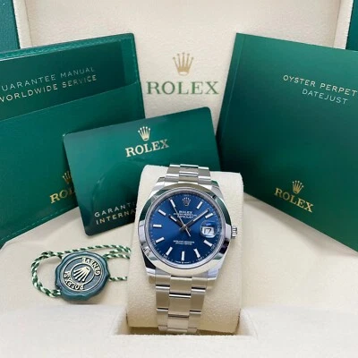 Rolex Datejust 41 mm 126300 azul índice Oyster banda acero inoxidable bisel liso Foto 1 de 4
